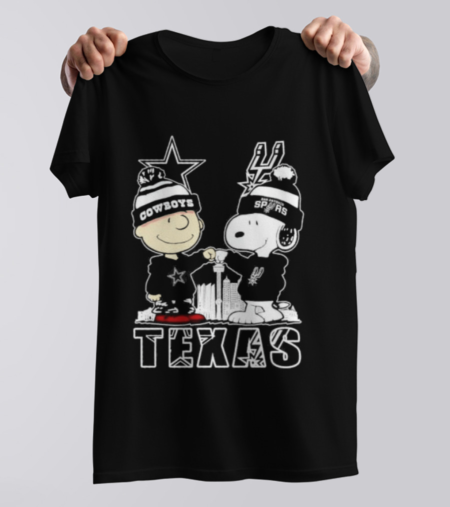 Snoopy And Charlie Brown Cowboys Spurs Texas Skyline T-Shirt