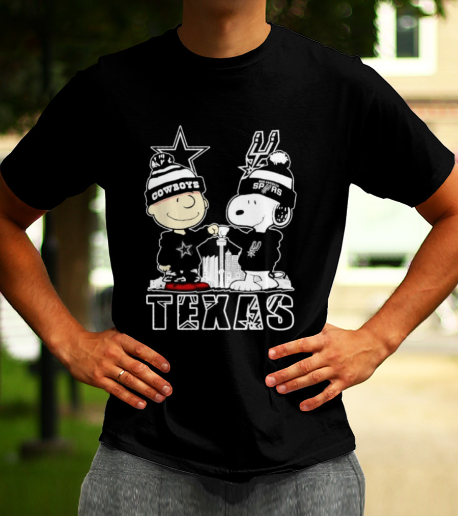 Snoopy And Charlie Brown Cowboys Spurs Texas Skyline T-Shirt