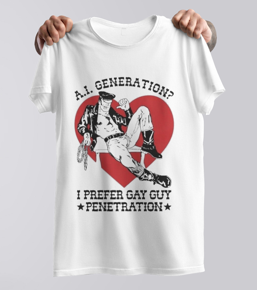 A.I. Generation I Prefer Gay Guy Penetration Heart Background Leather Outfit T-Shirt