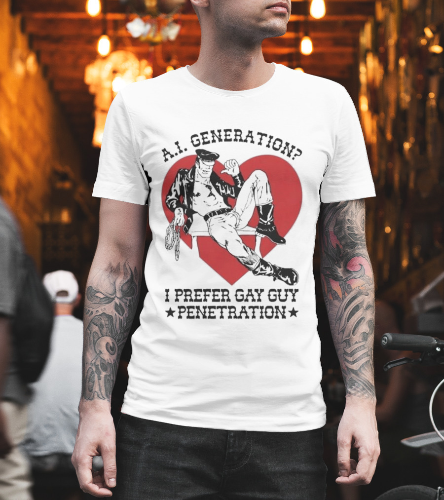 A.I. Generation I Prefer Gay Guy Penetration Heart Background Leather Outfit T-Shirt