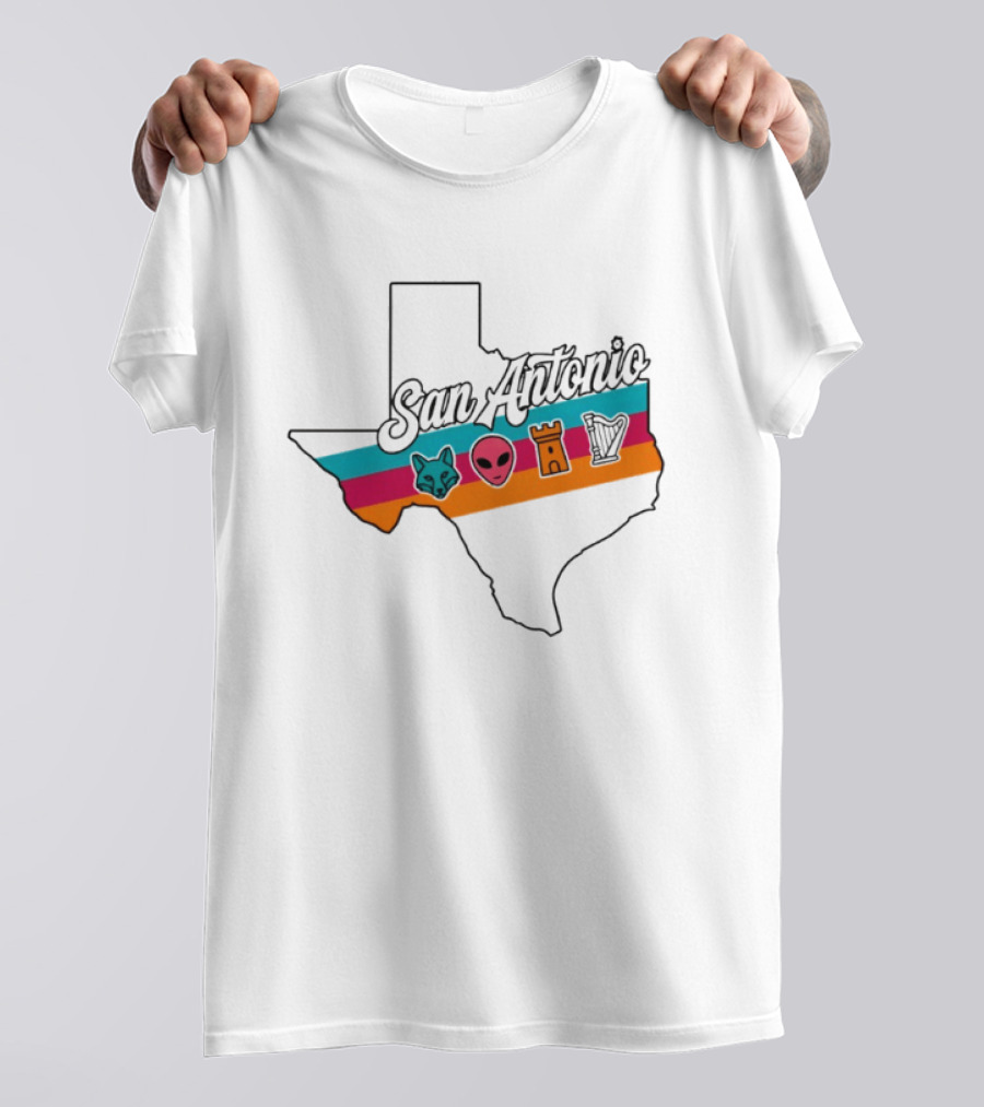 San Antonio Texas Map Alien Fox Castle Harp 2026 T-Shirt