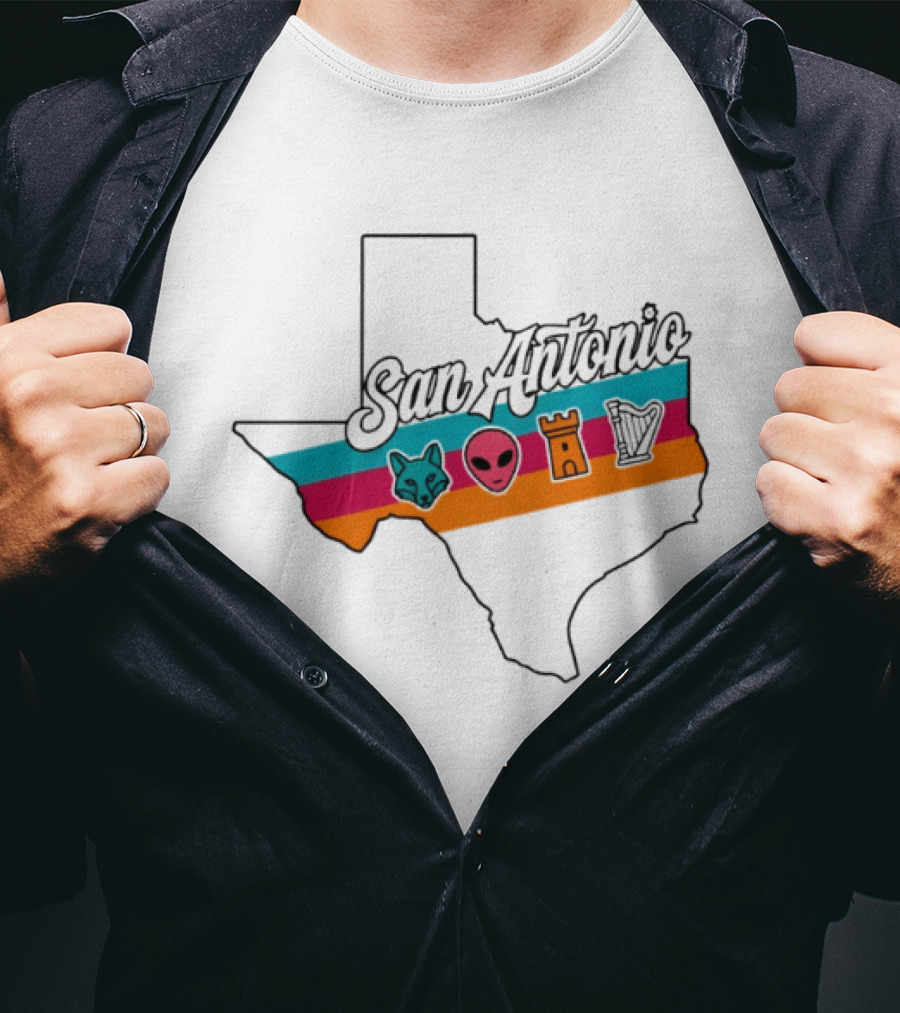 San Antonio Texas Map Alien Fox Castle Harp 2026 T-Shirt