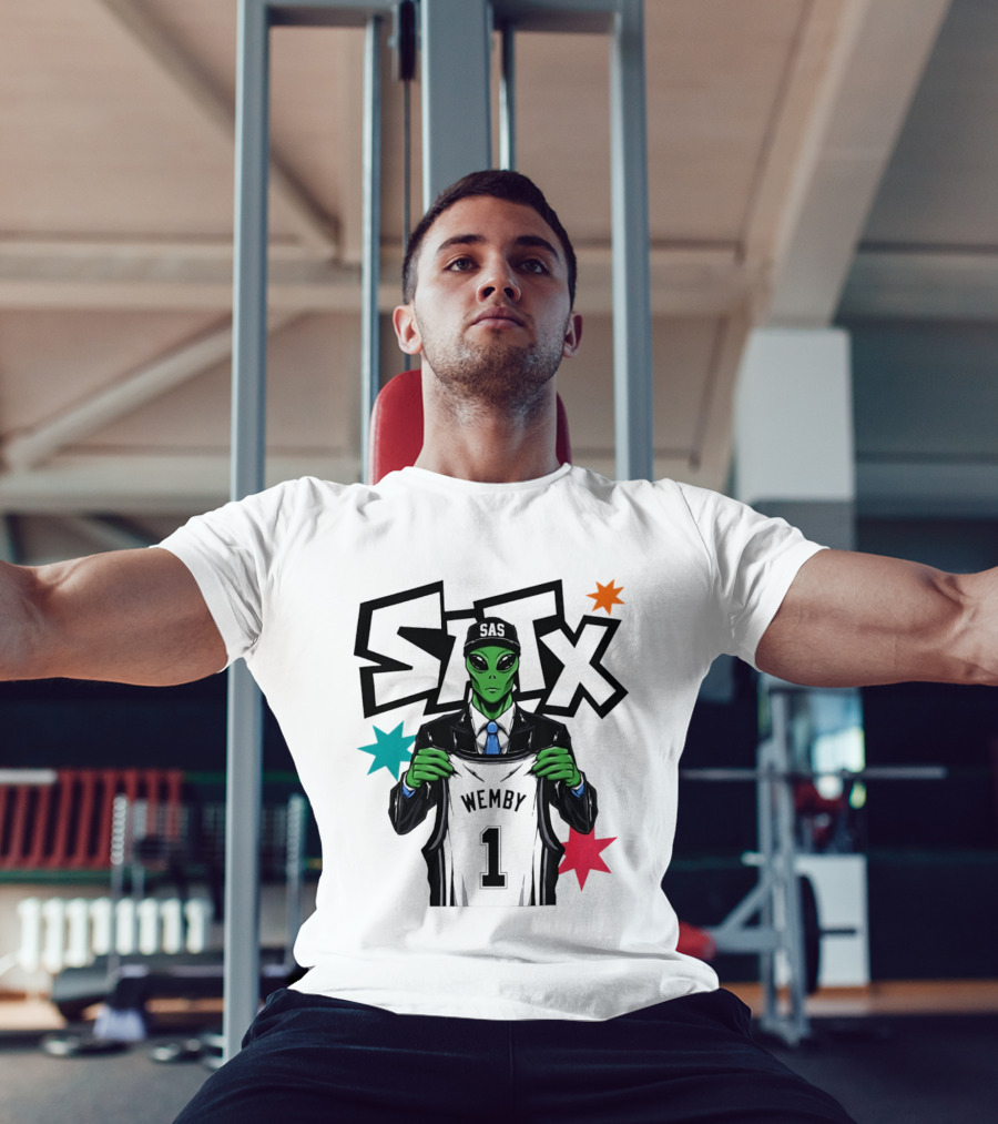 STX SAS Alien Wemby Holding Spurs Jersey Victor Wembanyama T-Shirt