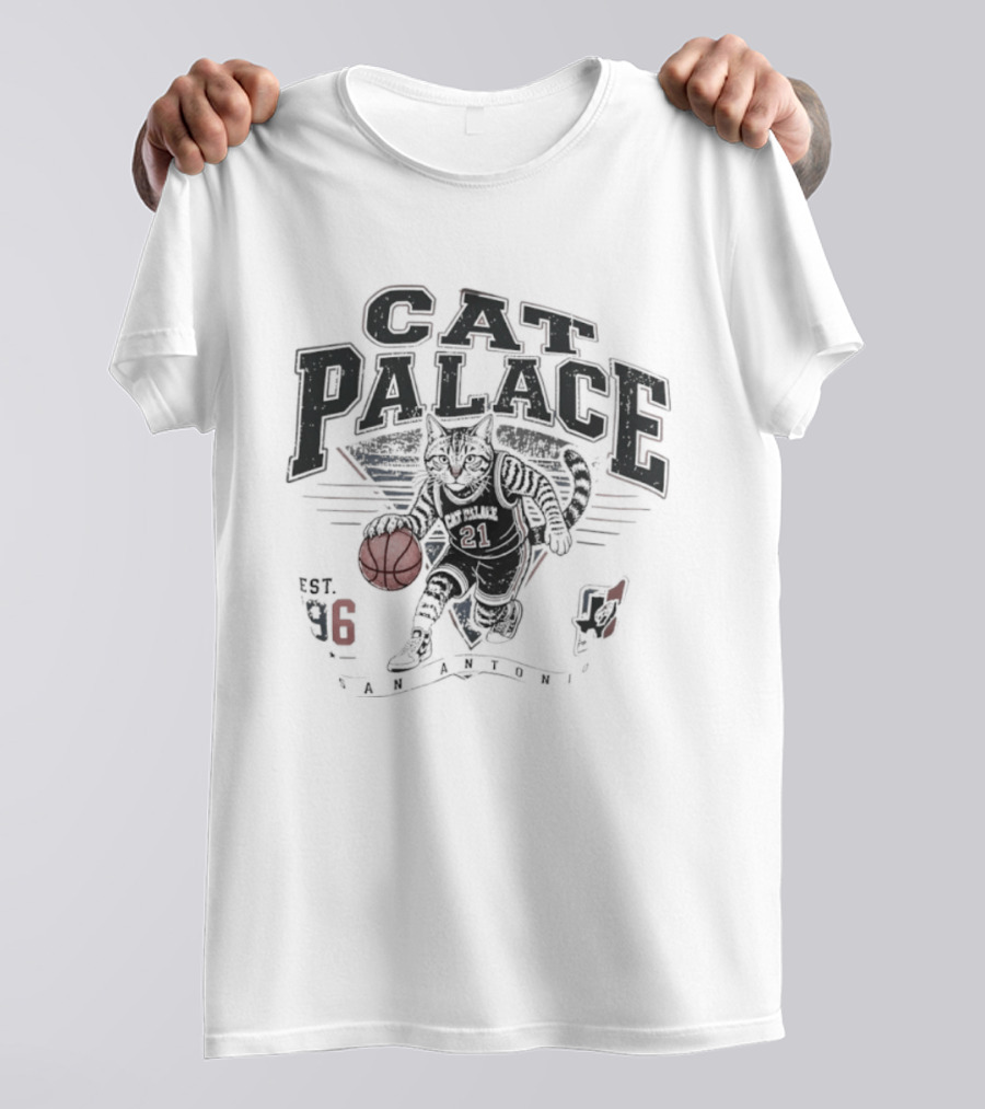 Cat Palace San Antonio Spurs Est 96 Basketball Cat Player T-Shirt