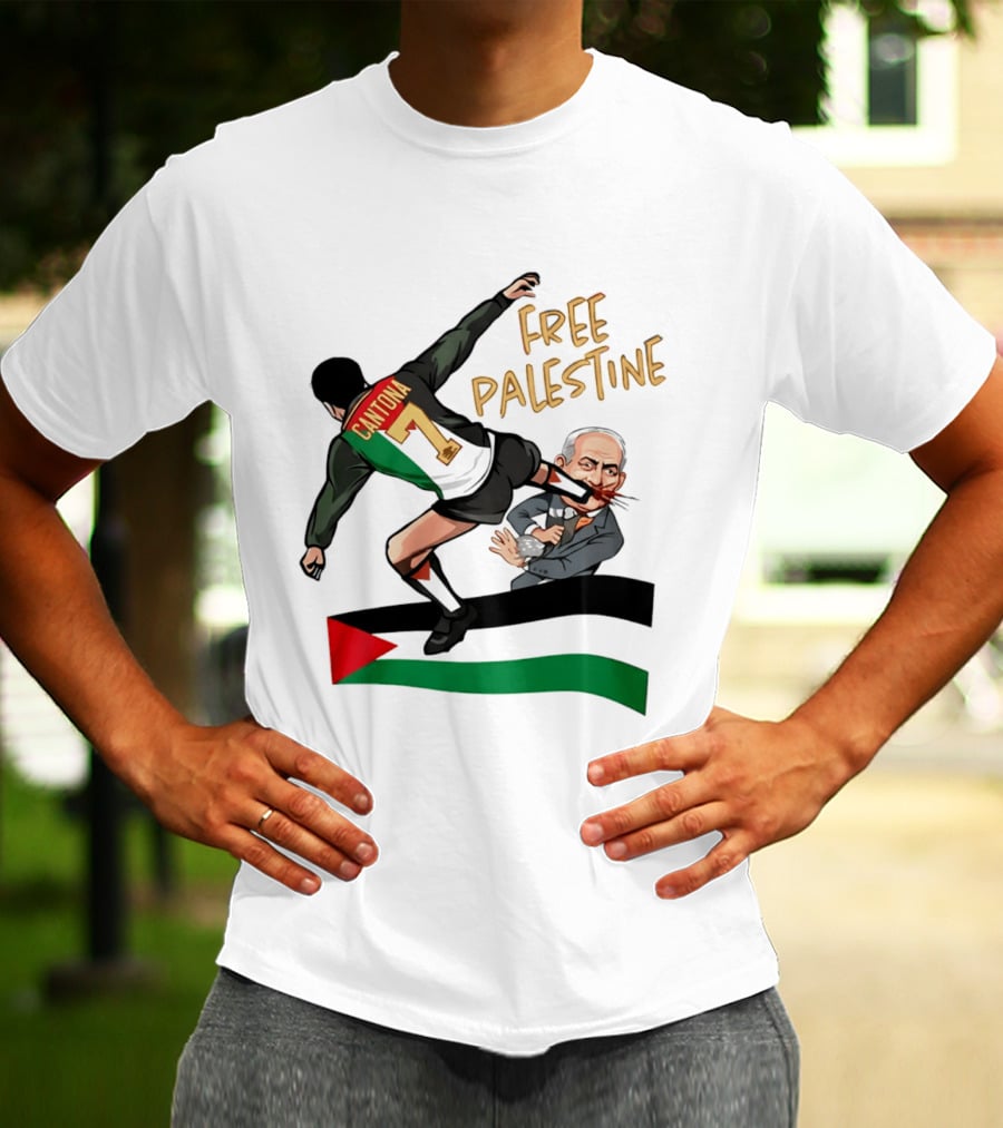 Cantona Number 7 Free Palestine Kick Advocate T-Shirt