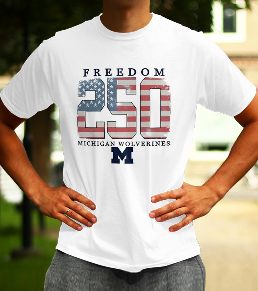 Michigan Wolverines Freedom 250 American Flag T-Shirt