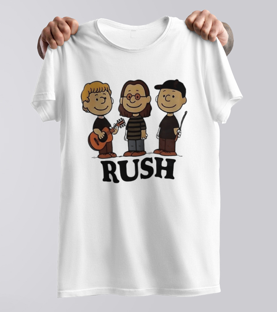 Rush Peanuts Band Members Cartoon Characters Guitar And Drumsticks T-Shirt