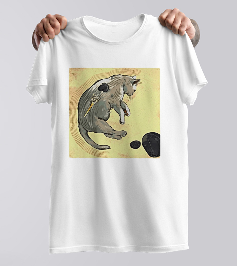 Zen Garden Kitty Rake And Stones Tranquility T-Shirt