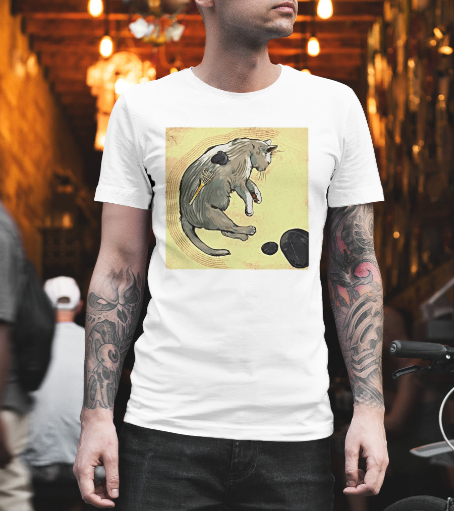 Zen Garden Kitty Rake And Stones Tranquility T-Shirt