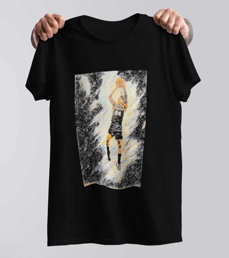 Devin Vassell 24 San Antonio Spurs Basketball Player In Iconic Action Pose T-Shirt
