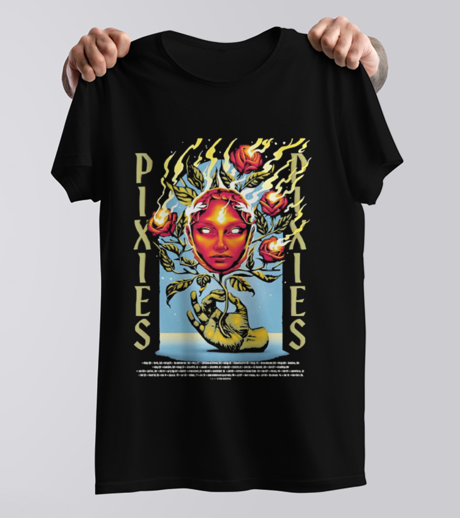 Pixies Europe And UK Tour 2026 Flaming Roses Face T-Shirt