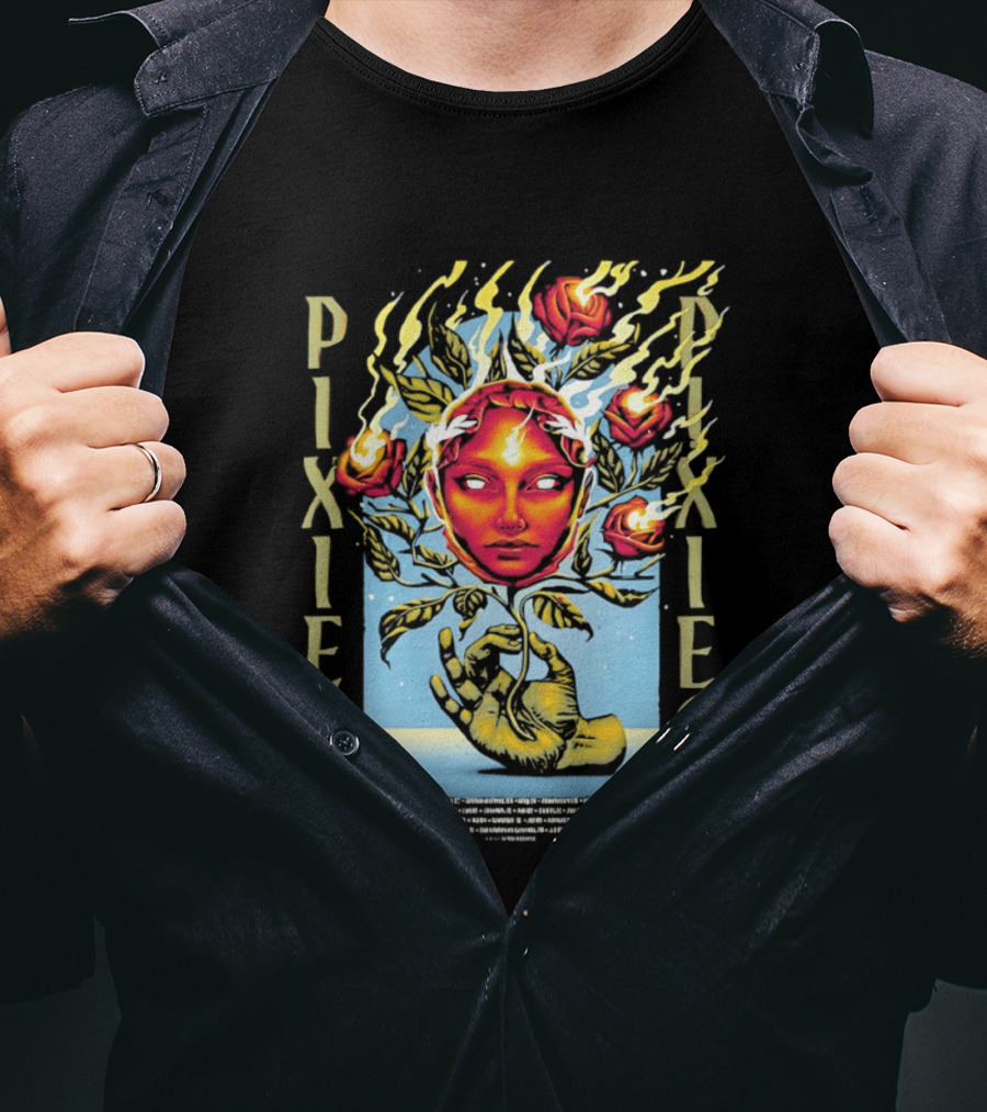 Pixies Europe And UK Tour 2026 Flaming Roses Face T-Shirt