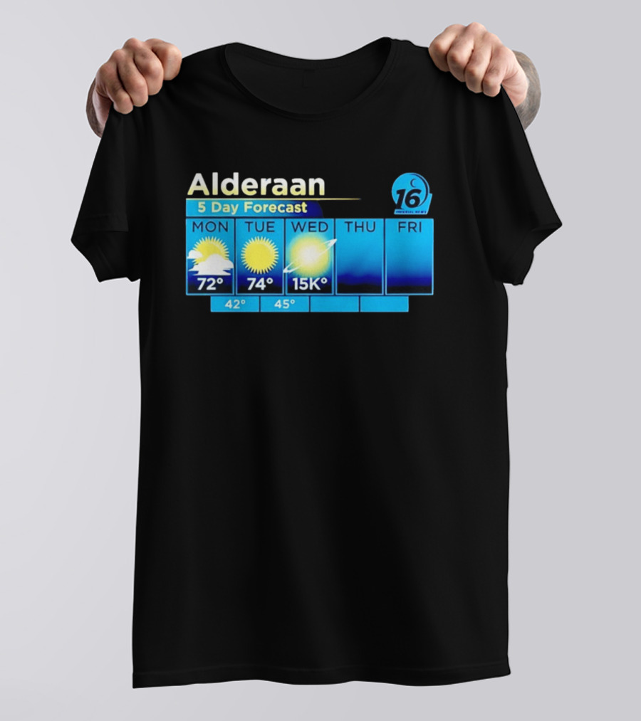 Alderaan 5 Day Forecast Weather Channel Sci Fi Parody 15K Degrees Mon Thu Fri T-Shirt