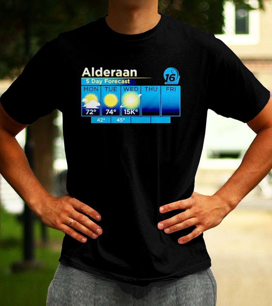 Alderaan 5 Day Forecast Weather Channel Sci Fi Parody 15K Degrees Mon Thu Fri T-Shirt