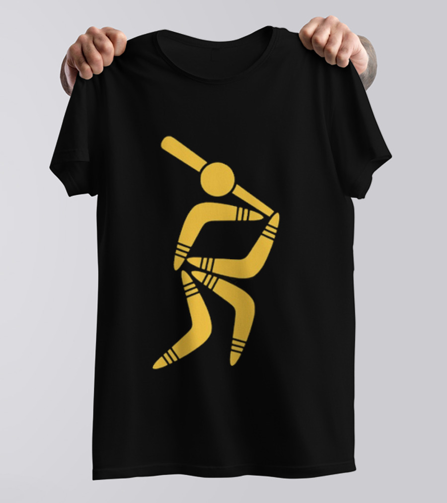 Boomerang Baseball Batting Pose Yellow Tribal T-Shirt