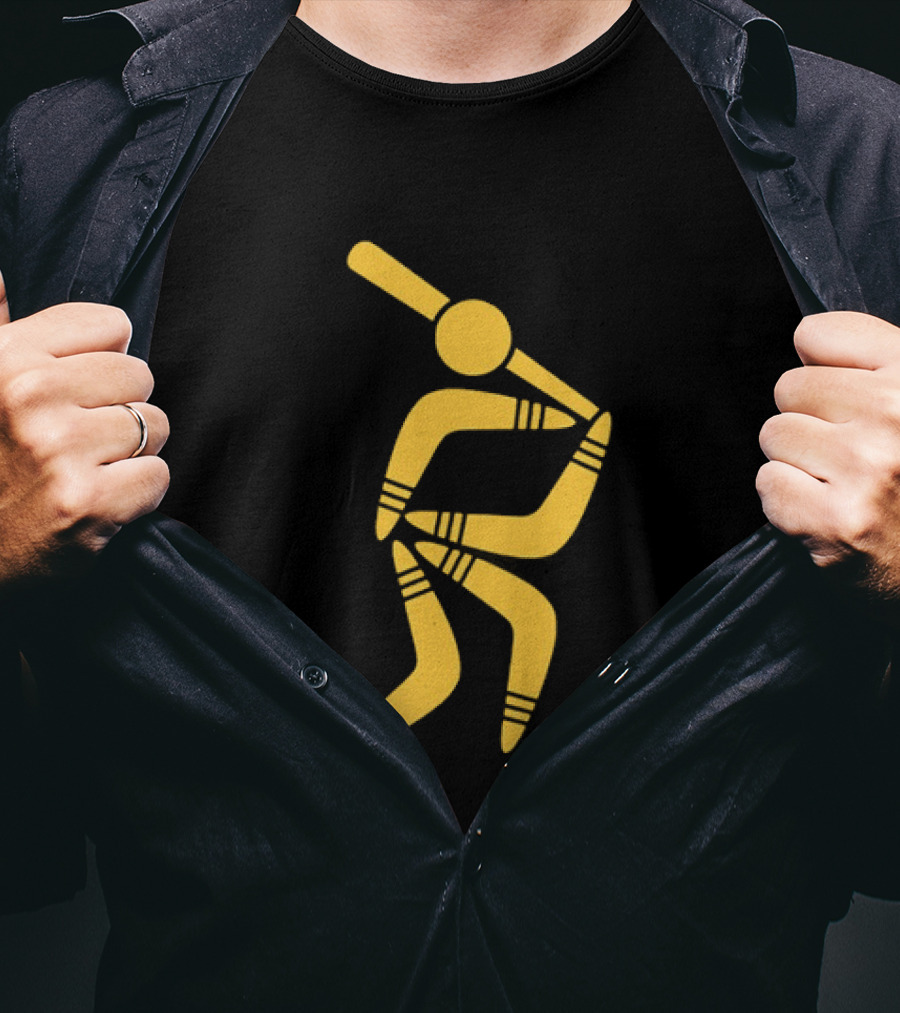 Boomerang Baseball Batting Pose Yellow Tribal T-Shirt