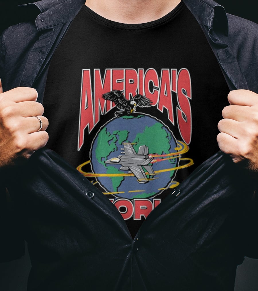 America's World Jet And Eagle Over Globe T-Shirt