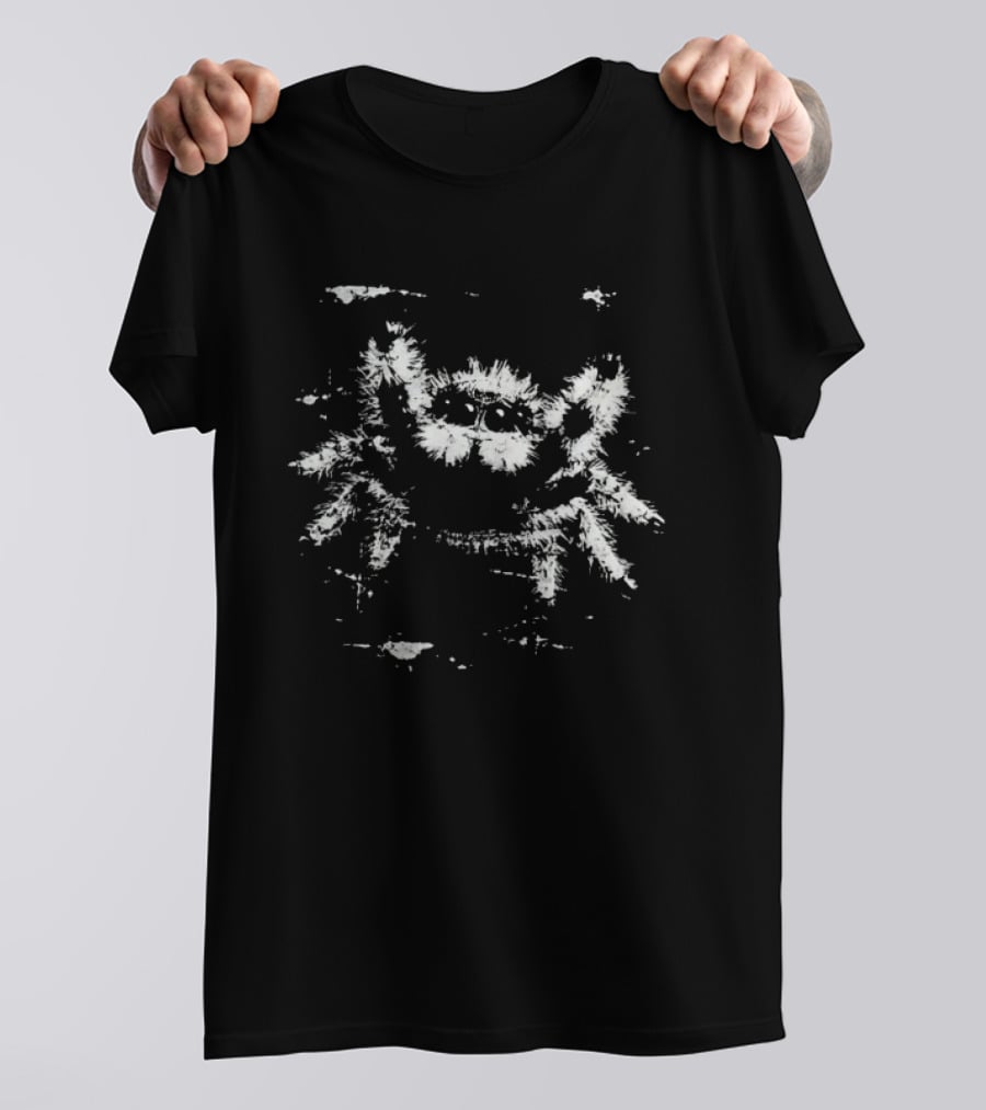 Jumping Spider Sketch White On Black T-Shirt