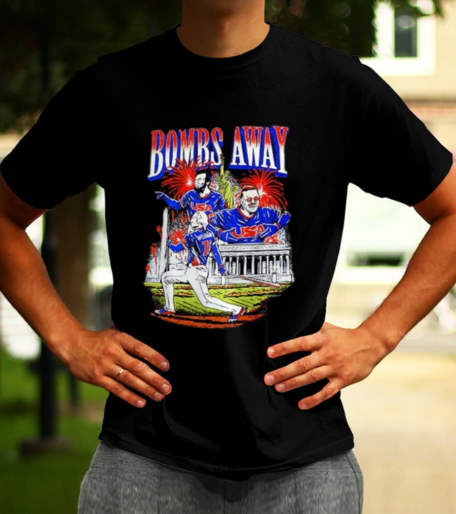 Bombs Away USA Firework Celebration And Baseball Scene T-Shirt