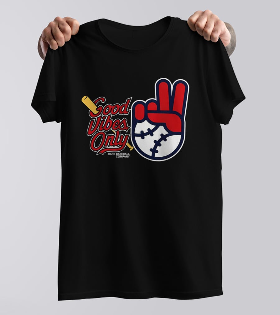 Good Vibes Only Baseball Peace Sign Red Glove T-Shirt