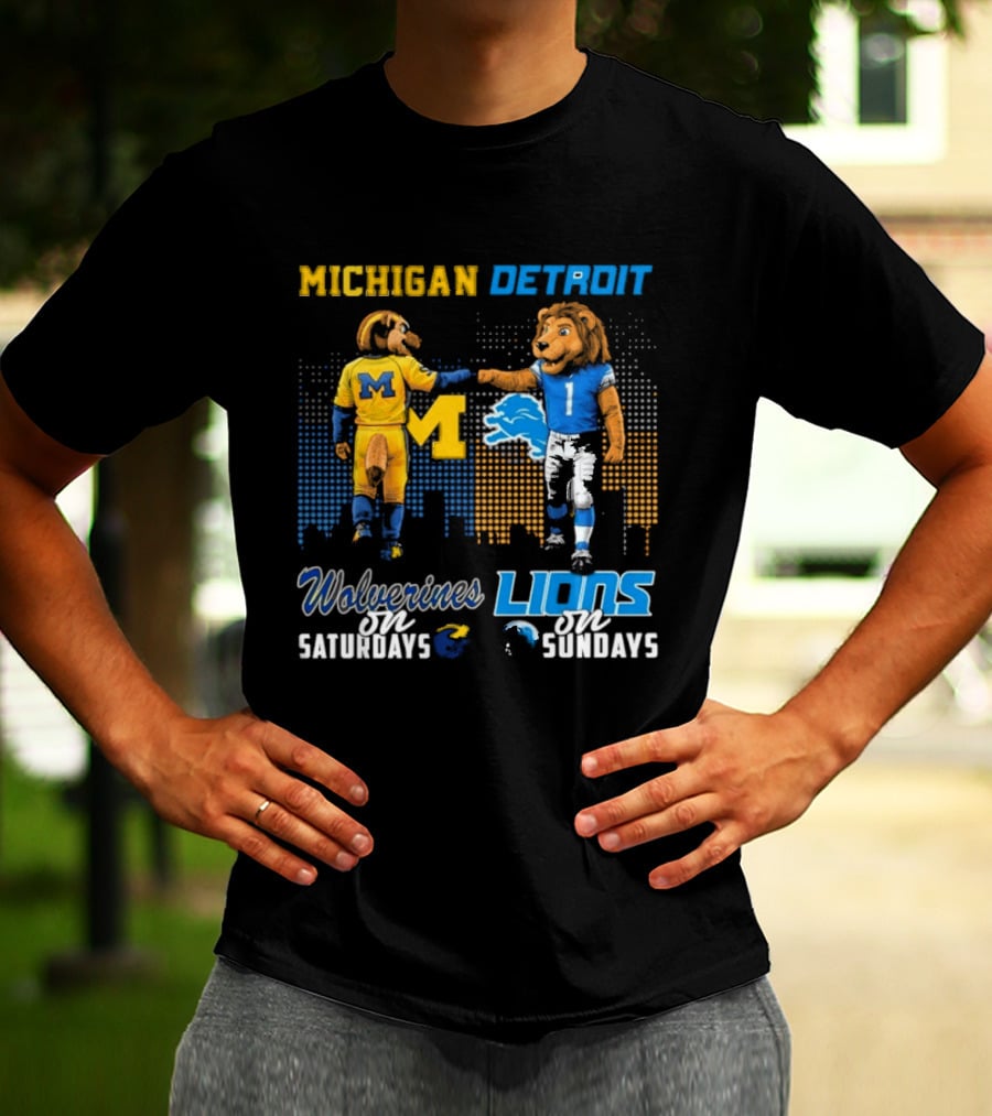 Michigan Wolverines Detroit Lions Fist Bump Saturdays Sundays T-Shirt