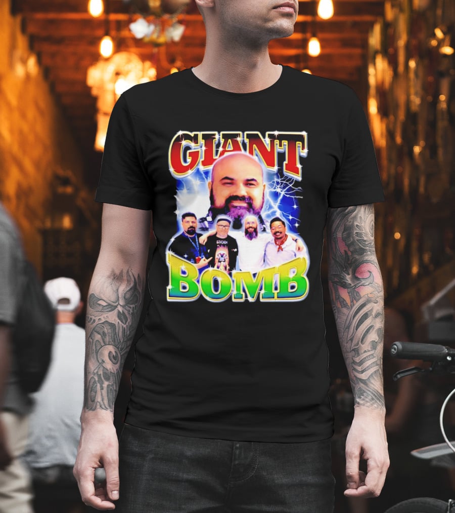 Giant Bomb Crew With Lightning Background 2026 T-Shirt