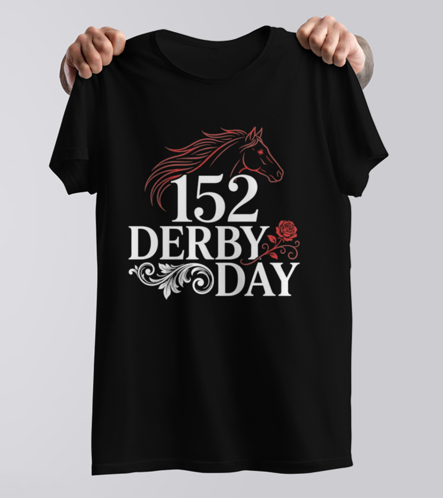 152 Derby Day Horse Racing Event With Floral And Horse Head T-Shirt