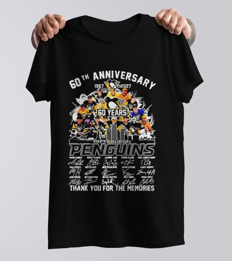 Pittsburgh Penguins 60th Anniversary 1967 2027 Thank You For The Memories Icons And Autographs T-Shirt