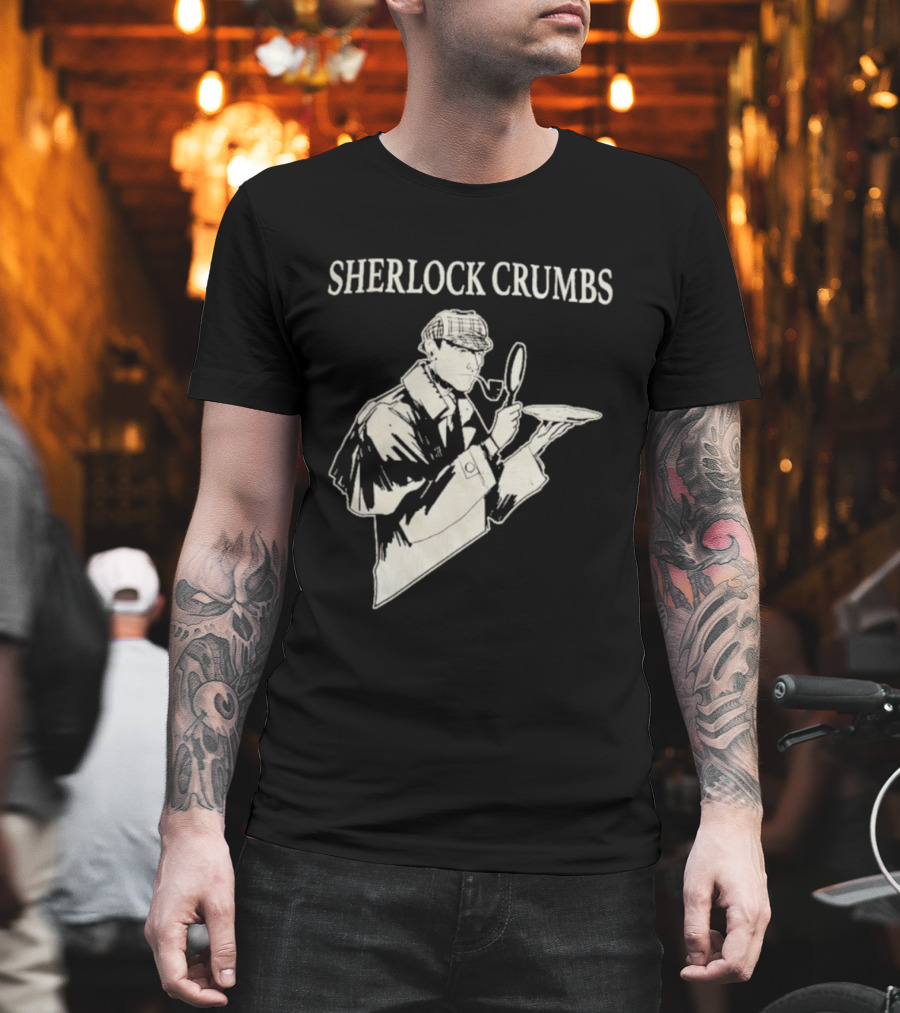 Sherlock Crumbs Detective Magnifying Glass Pipe T-Shirt