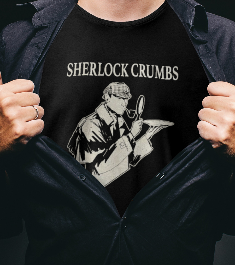 Sherlock Crumbs Detective Magnifying Glass Pipe T-Shirt
