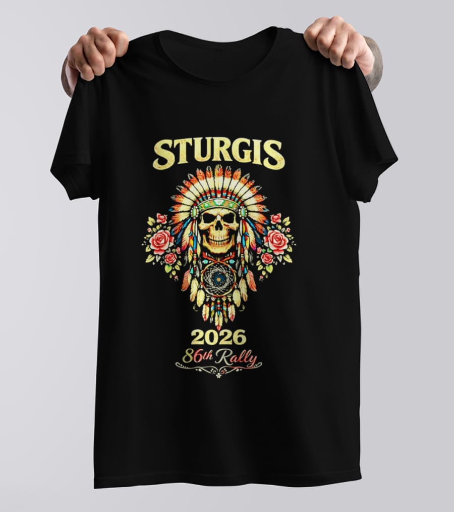 Sturgis 2026 Skull And Headdress Roses 86th Rally Celebration T-Shirt