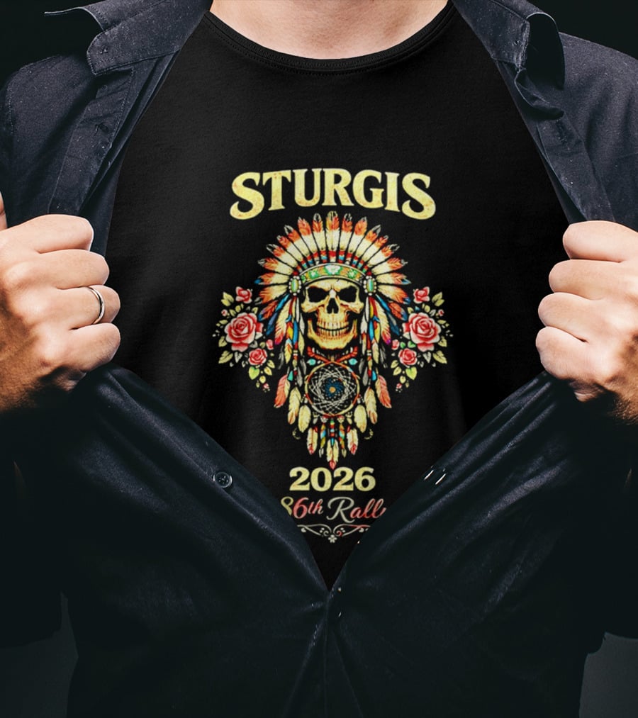 Sturgis 2026 Skull And Headdress Roses 86th Rally Celebration T-Shirt