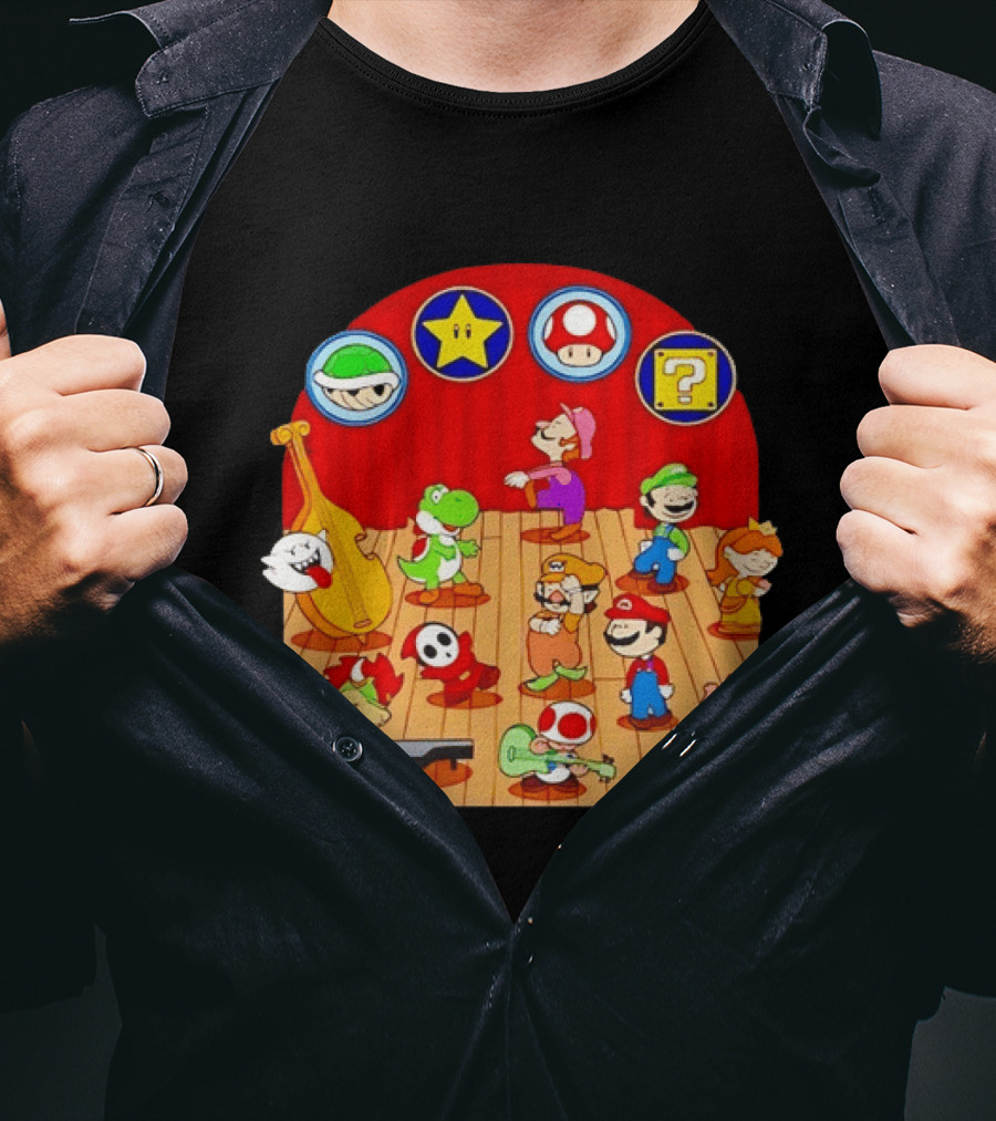 Super Mario Bros Peanuts Characters Dancing Plumber Game Mashup T-Shirt