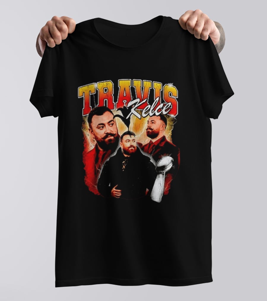 Travis Kelce Football 2026 With Trophy And Bold Portraits T-Shirt
