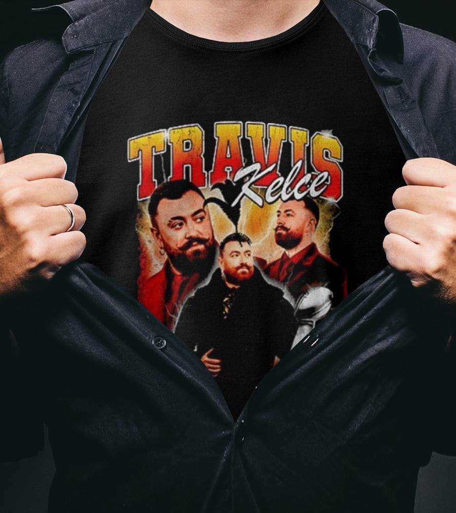 Travis Kelce Football 2026 With Trophy And Bold Portraits T-Shirt