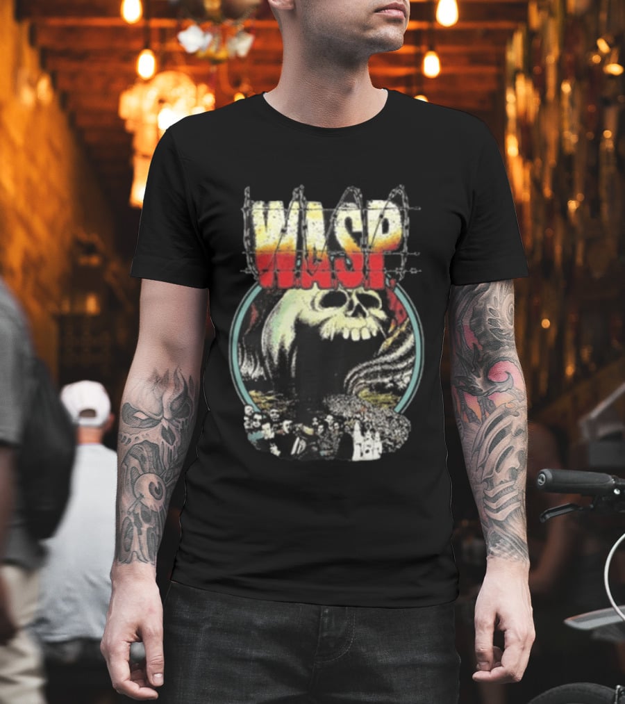 WASP The Headless Children Skull Graphic Barbed Wire T-Shirt