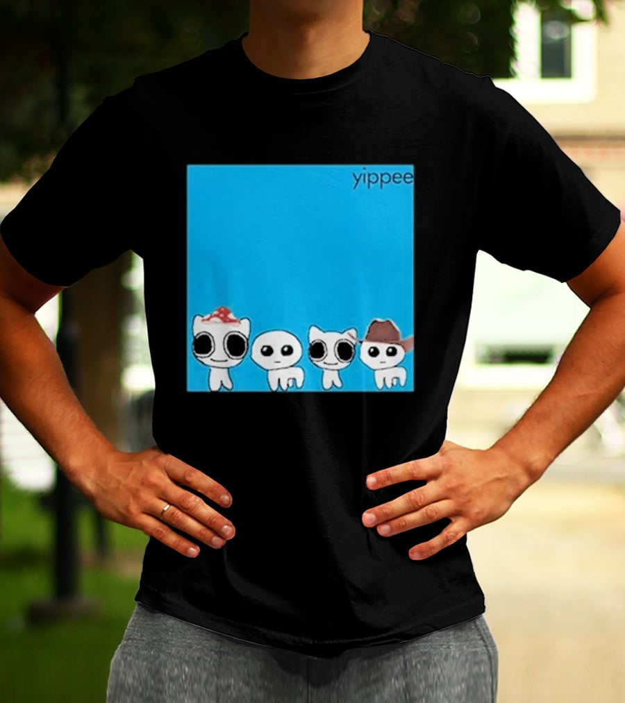 Yippee Blue Album Cringey Cartoon Characters With Cowboy And Chef Hats T-Shirt