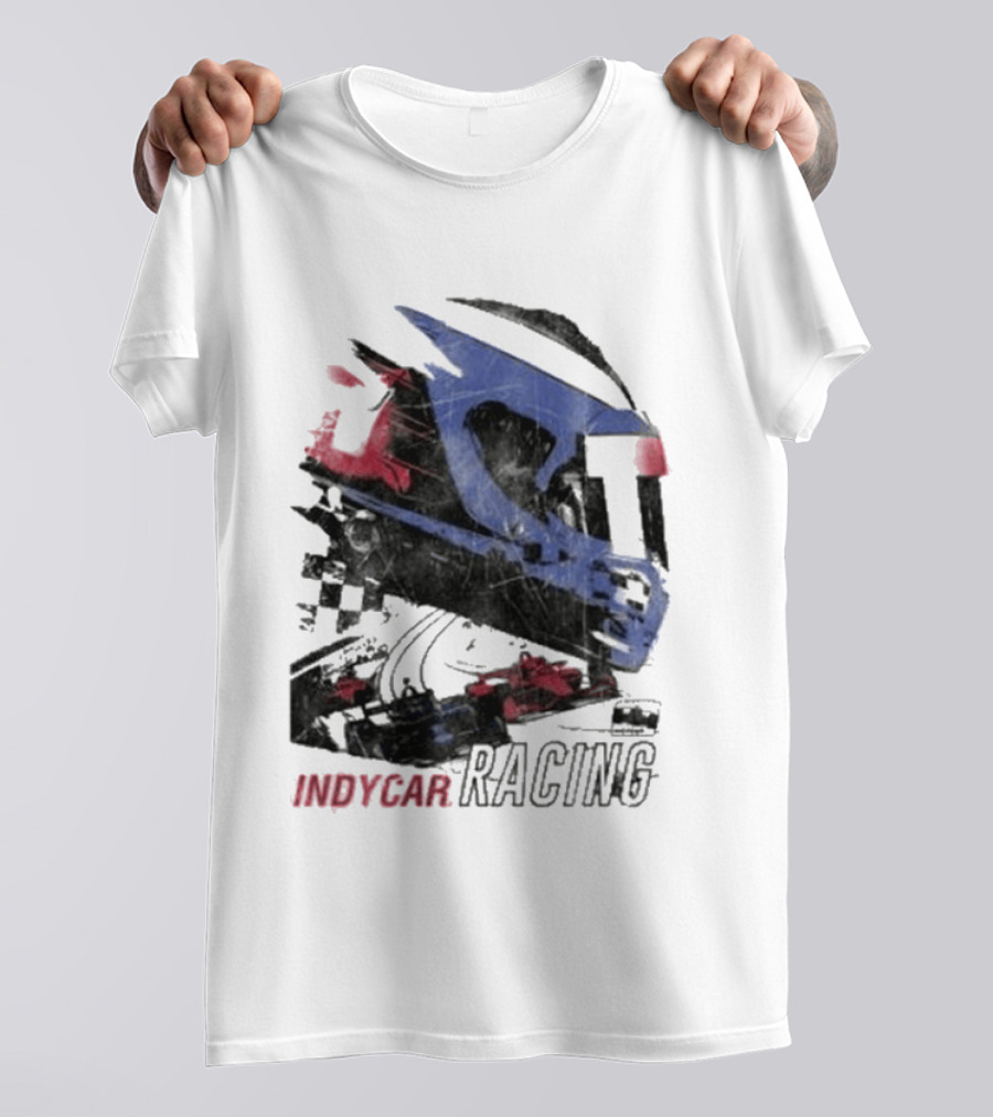 Indycar Racing Helmet With Blue And Red T-Shirt