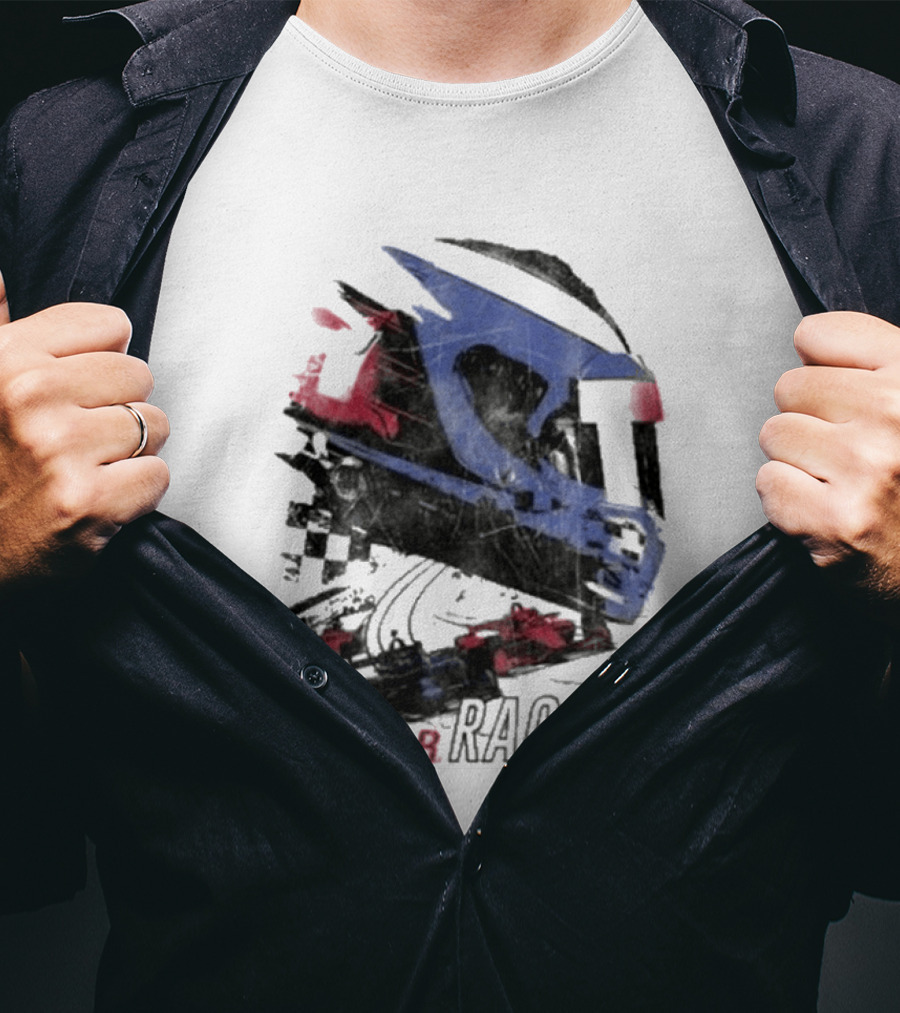 Indycar Racing Helmet With Blue And Red T-Shirt