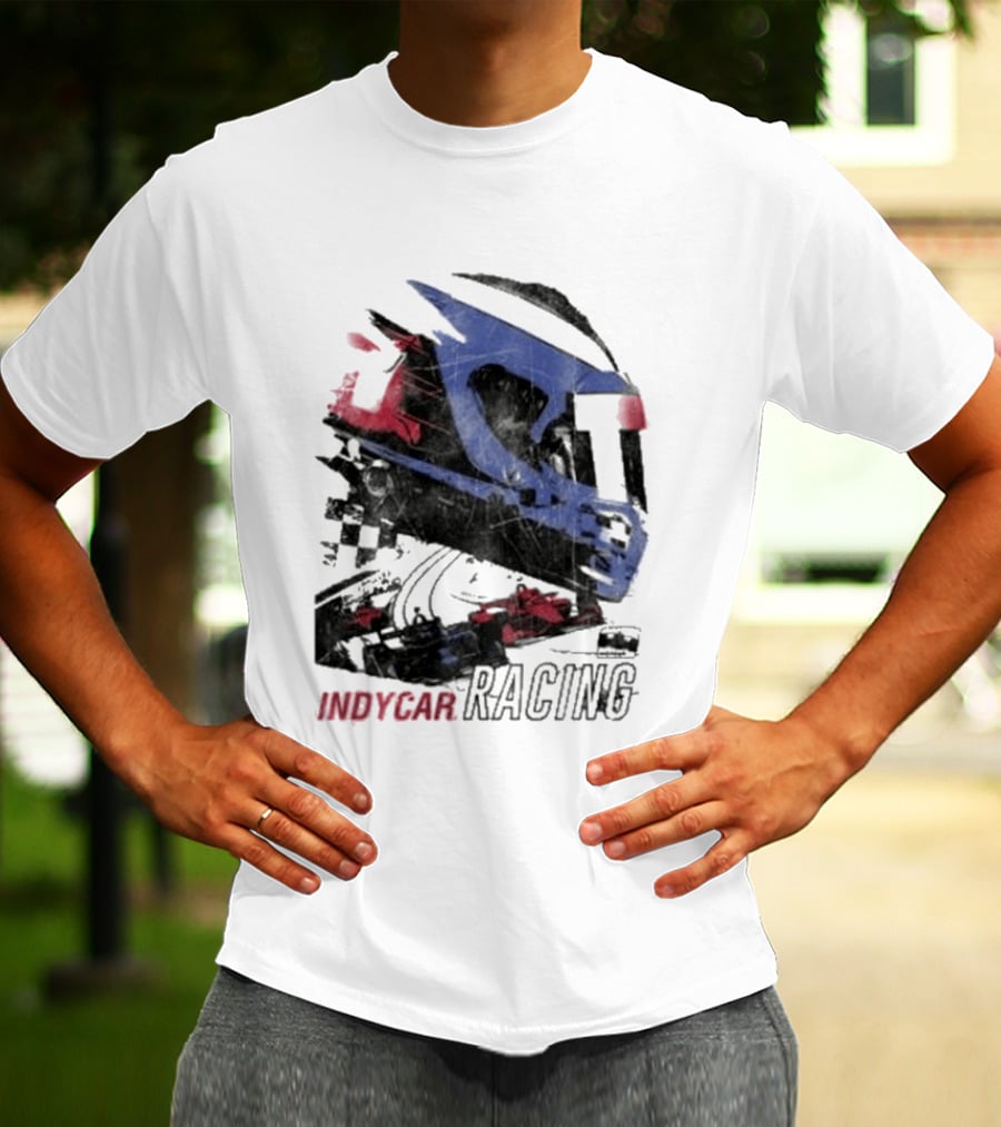 Indycar Racing Helmet With Blue And Red T-Shirt
