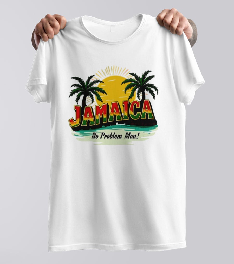 Jamaica No Problem Mon Vibrant Sunset Tropical Palm Trees T-Shirt