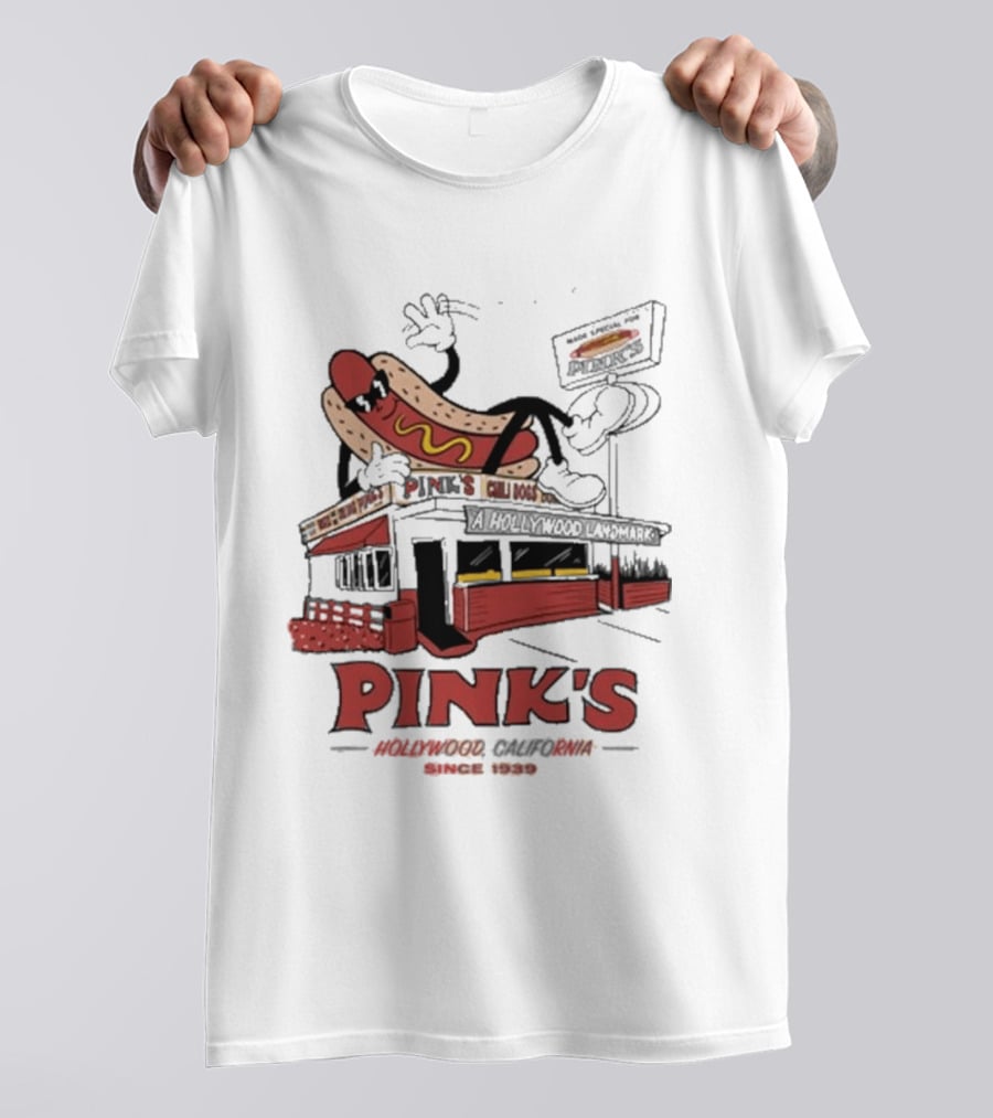 Pink's Hollywood Hot Dogs Established 1939 Iconic Street Scene T-Shirt