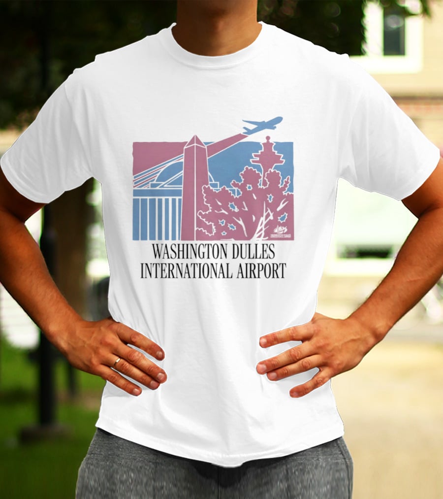 Washington Dulles International Airport Airplane And Monument Scene T-Shirt