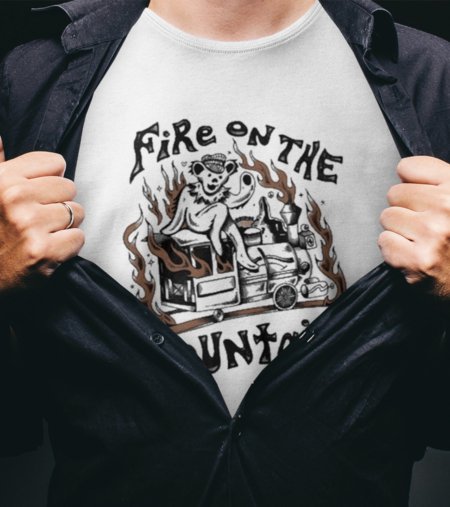 Grateful Dead Fire On The Mountain Skeleton With Flames And Musical Instrument T-Shirt
