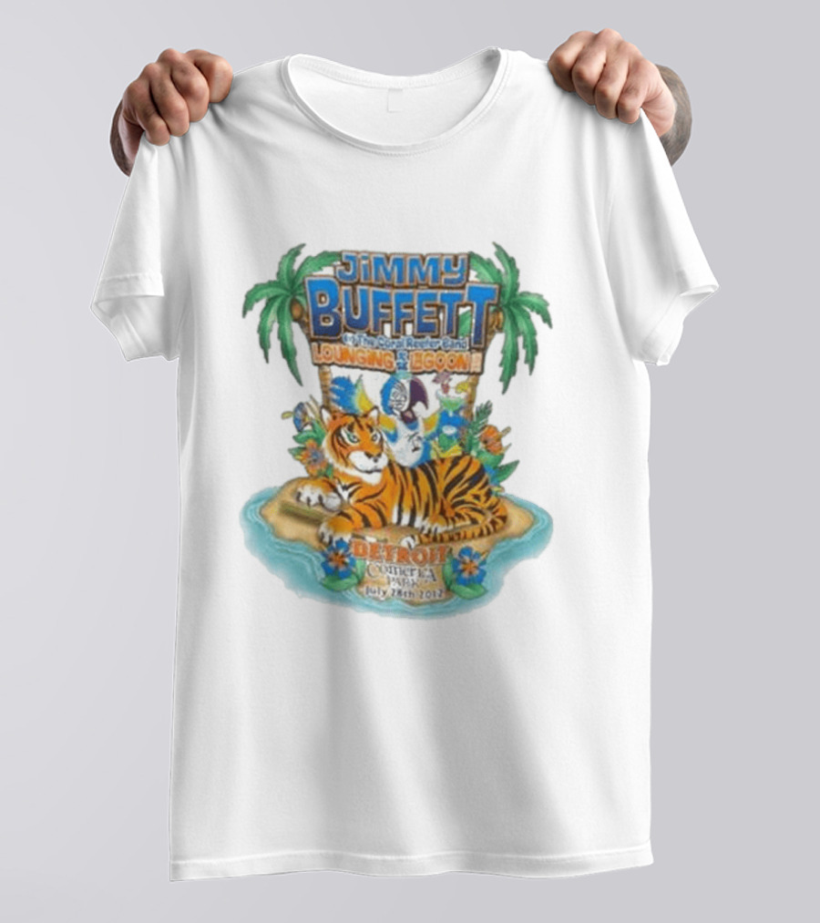 Jimmy Buffett The Coral Reefer Band Lounging At The Lagoon Detroit Comerica Park July 28th 2012 Tiger Palm Trees T-Shirt