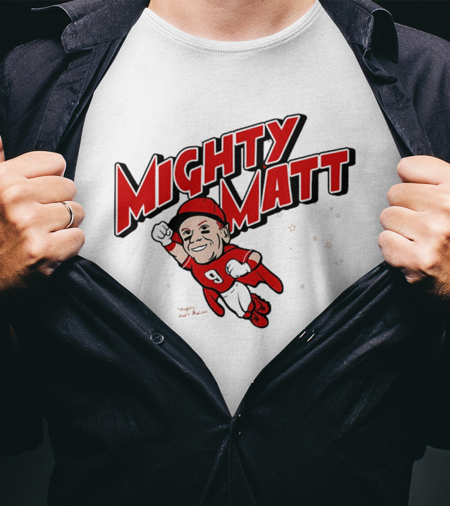Mighty Matt McLain Cincinnati Reds Cartoon Superman T-Shirt