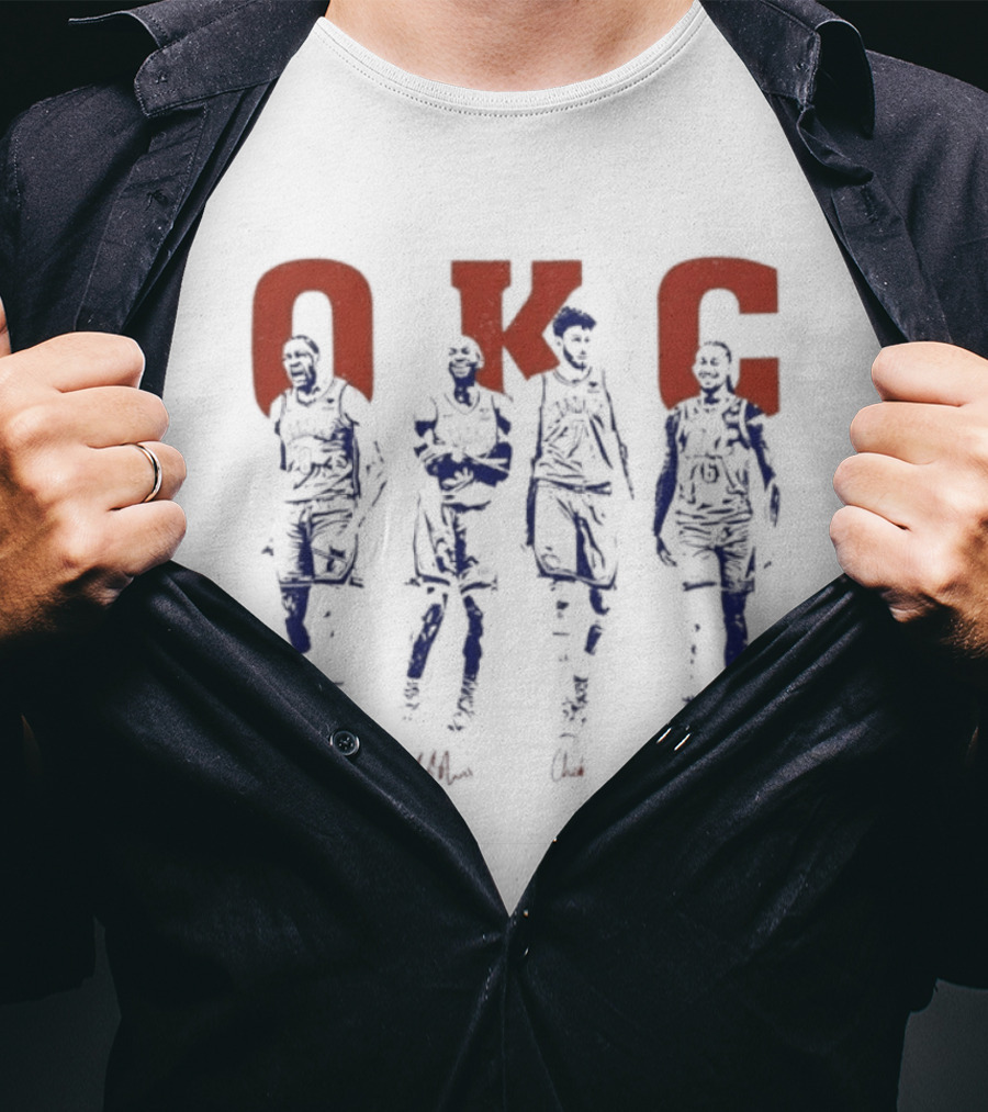 Oklahoma City Thunder OKC Players Silhouettes Red OKC Letters T-Shirt