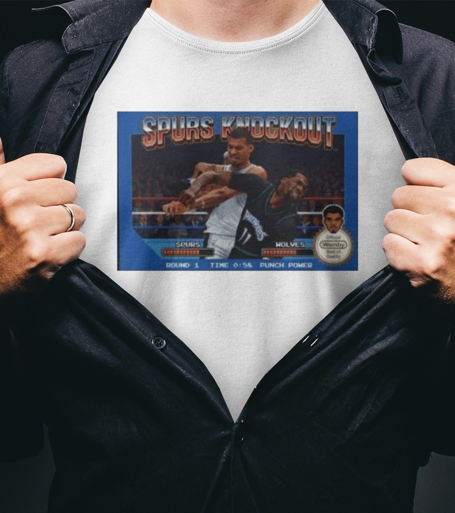 Original Spurs Knockout Official Wemby Spurs Vs Wolves Round 1 Time Punch Power T-Shirt