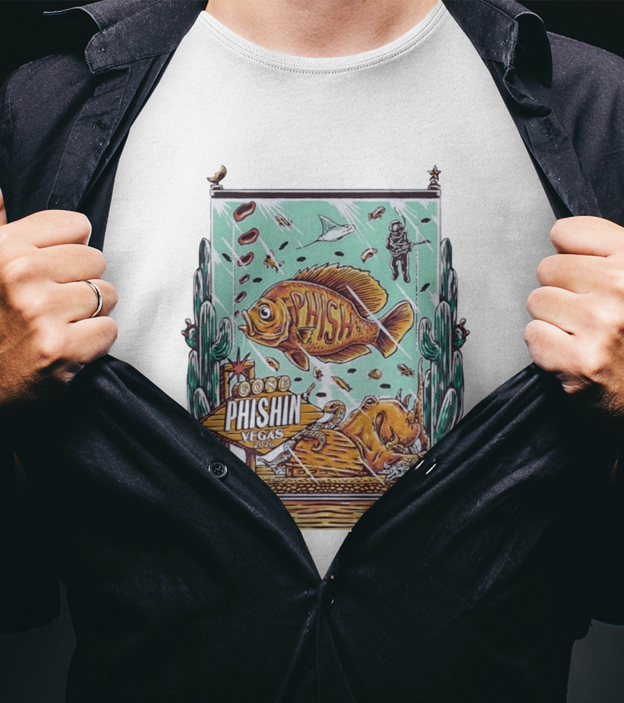 Gone Phishin Vegas 2026 Colorful Fish And Cactus Scene T-Shirt