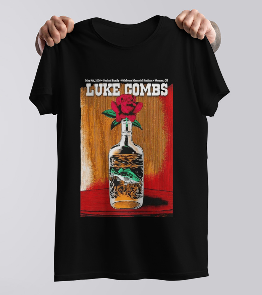 May 09 2026 Luke Combs Tour Norman OK Red Rose Fish In Bottle T-Shirt